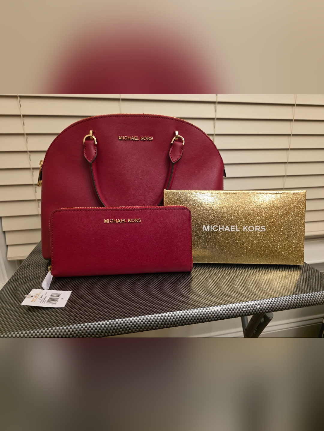 Michael Kors Red Dome Satchel With Matching Red Zip Wallet